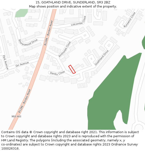 15, GOATHLAND DRIVE, SUNDERLAND, SR3 2BZ: Location map and indicative extent of plot