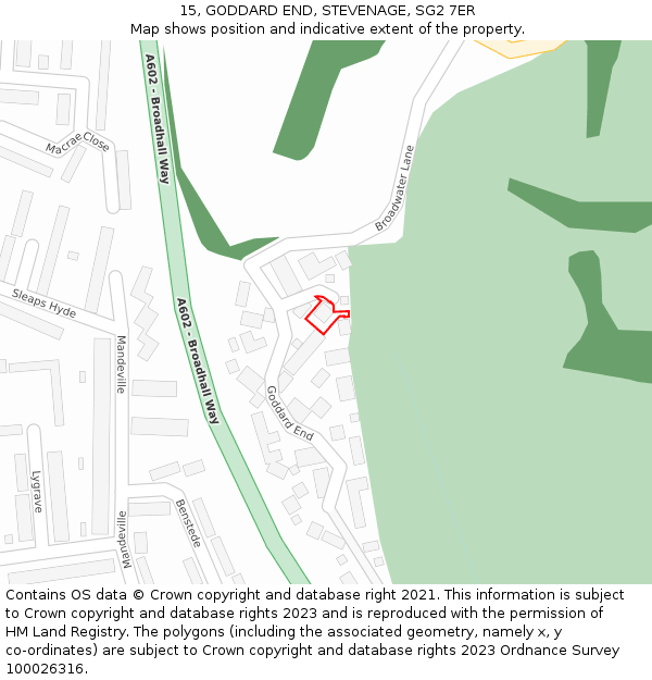 15, GODDARD END, STEVENAGE, SG2 7ER: Location map and indicative extent of plot