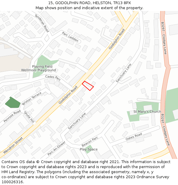 15, GODOLPHIN ROAD, HELSTON, TR13 8PX: Location map and indicative extent of plot