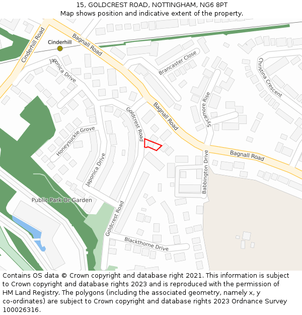 15, GOLDCREST ROAD, NOTTINGHAM, NG6 8PT: Location map and indicative extent of plot