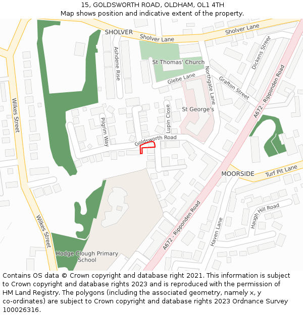 15, GOLDSWORTH ROAD, OLDHAM, OL1 4TH: Location map and indicative extent of plot