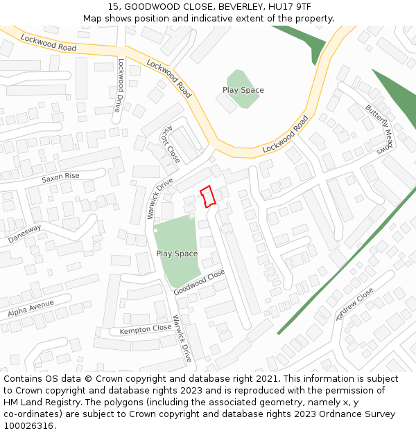 15, GOODWOOD CLOSE, BEVERLEY, HU17 9TF: Location map and indicative extent of plot