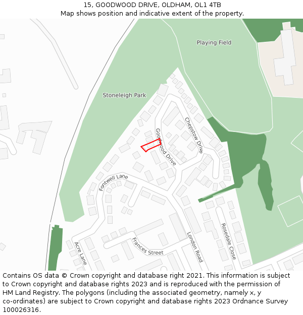 15, GOODWOOD DRIVE, OLDHAM, OL1 4TB: Location map and indicative extent of plot