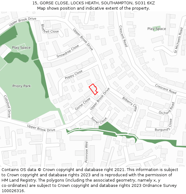 15, GORSE CLOSE, LOCKS HEATH, SOUTHAMPTON, SO31 6XZ: Location map and indicative extent of plot