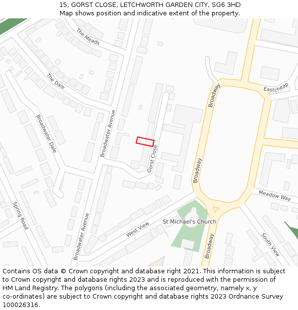 15, GORST CLOSE, LETCHWORTH GARDEN CITY, SG6 3HD: Location map and indicative extent of plot