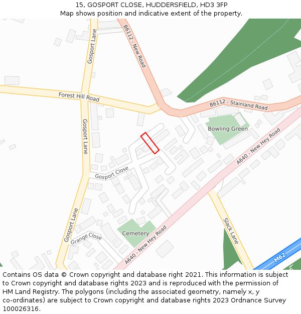 15, GOSPORT CLOSE, HUDDERSFIELD, HD3 3FP: Location map and indicative extent of plot