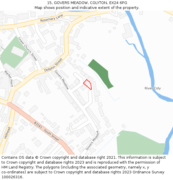 15, GOVERS MEADOW, COLYTON, EX24 6PG: Location map and indicative extent of plot