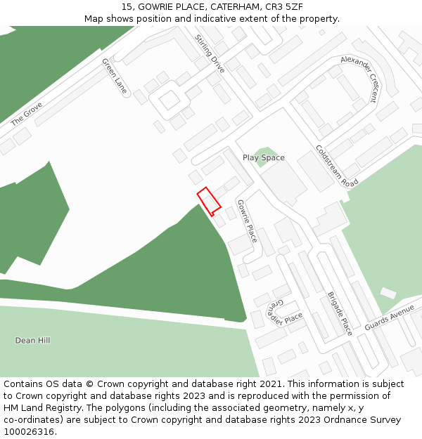 15, GOWRIE PLACE, CATERHAM, CR3 5ZF: Location map and indicative extent of plot