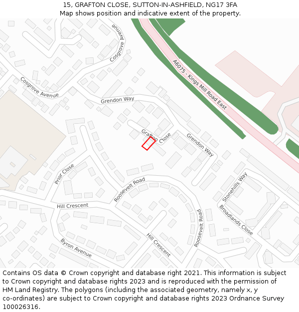 15, GRAFTON CLOSE, SUTTON-IN-ASHFIELD, NG17 3FA: Location map and indicative extent of plot