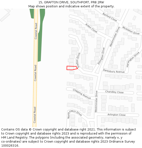 15, GRAFTON DRIVE, SOUTHPORT, PR8 2RW: Location map and indicative extent of plot