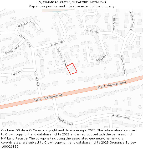 15, GRAMPIAN CLOSE, SLEAFORD, NG34 7WA: Location map and indicative extent of plot