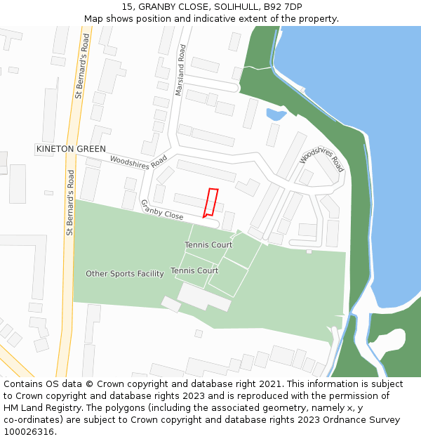 15, GRANBY CLOSE, SOLIHULL, B92 7DP: Location map and indicative extent of plot