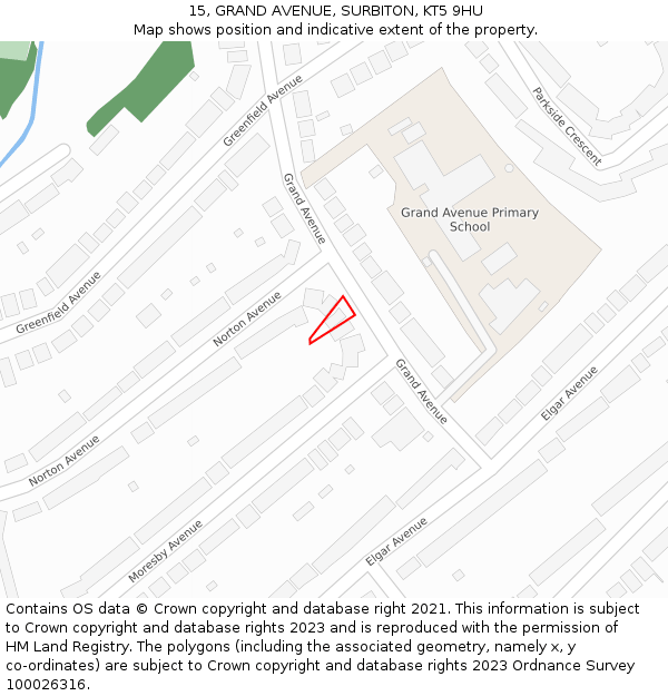 15, GRAND AVENUE, SURBITON, KT5 9HU: Location map and indicative extent of plot