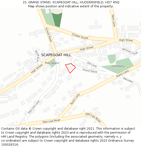 15, GRAND STAND, SCAPEGOAT HILL, HUDDERSFIELD, HD7 4NQ: Location map and indicative extent of plot