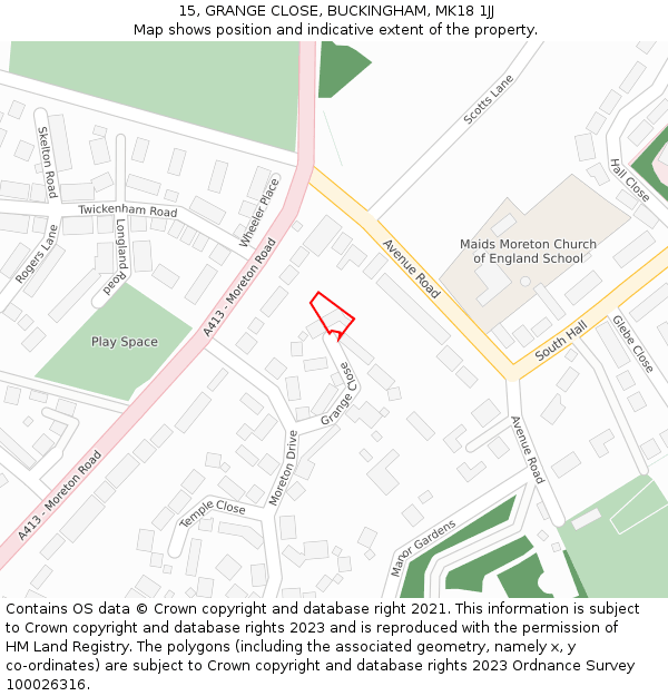 15, GRANGE CLOSE, BUCKINGHAM, MK18 1JJ: Location map and indicative extent of plot