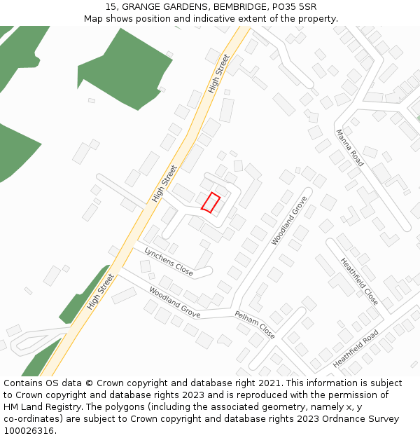 15, GRANGE GARDENS, BEMBRIDGE, PO35 5SR: Location map and indicative extent of plot