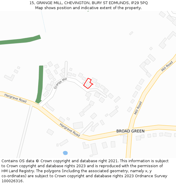 15, GRANGE MILL, CHEVINGTON, BURY ST EDMUNDS, IP29 5PQ: Location map and indicative extent of plot