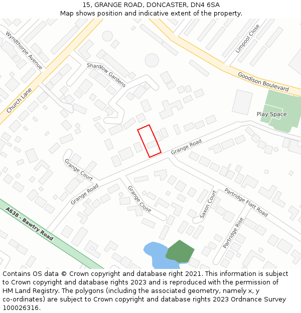 15, GRANGE ROAD, DONCASTER, DN4 6SA: Location map and indicative extent of plot