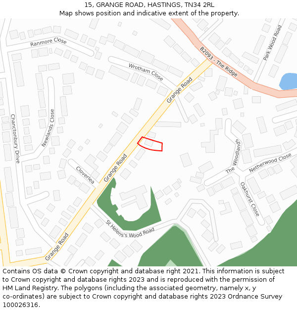 15, GRANGE ROAD, HASTINGS, TN34 2RL: Location map and indicative extent of plot