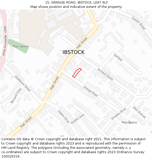 15, GRANGE ROAD, IBSTOCK, LE67 6LF: Location map and indicative extent of plot