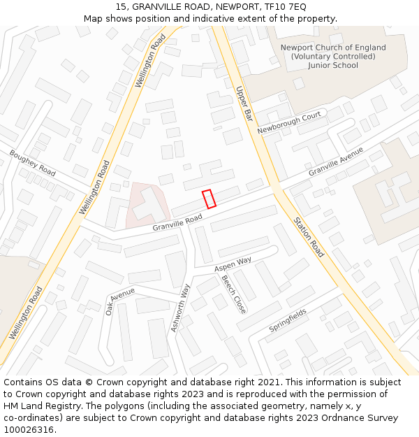 15, GRANVILLE ROAD, NEWPORT, TF10 7EQ: Location map and indicative extent of plot
