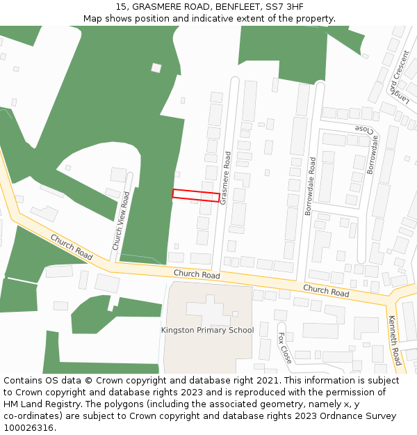 15, GRASMERE ROAD, BENFLEET, SS7 3HF: Location map and indicative extent of plot