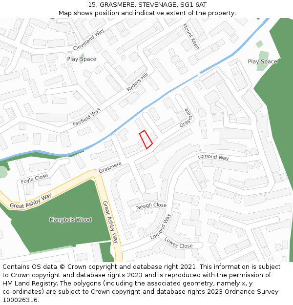 15, GRASMERE, STEVENAGE, SG1 6AT: Location map and indicative extent of plot