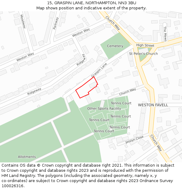 15, GRASPIN LANE, NORTHAMPTON, NN3 3BU: Location map and indicative extent of plot
