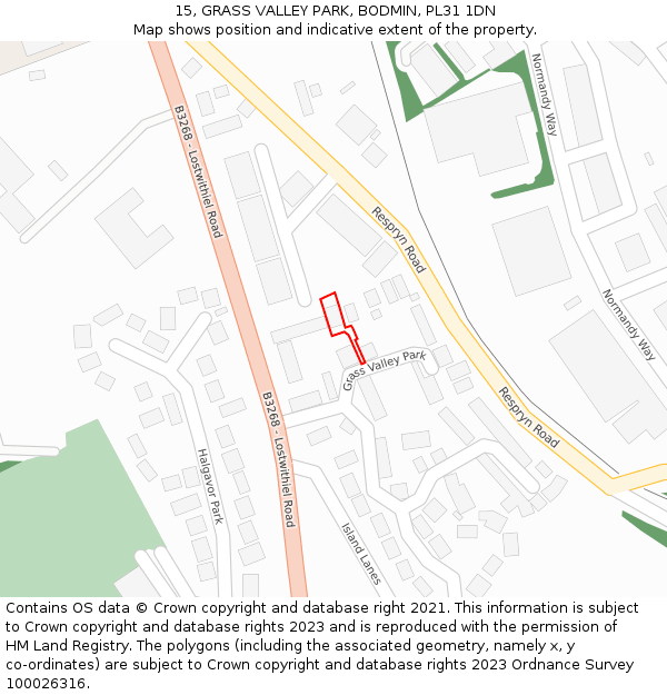 15, GRASS VALLEY PARK, BODMIN, PL31 1DN: Location map and indicative extent of plot