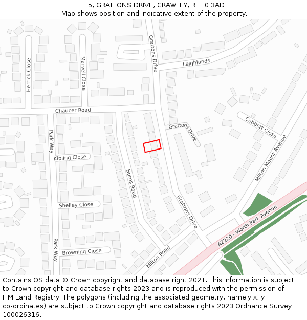 15, GRATTONS DRIVE, CRAWLEY, RH10 3AD: Location map and indicative extent of plot