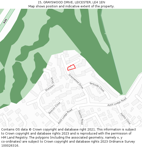 15, GRAYSWOOD DRIVE, LEICESTER, LE4 1EN: Location map and indicative extent of plot