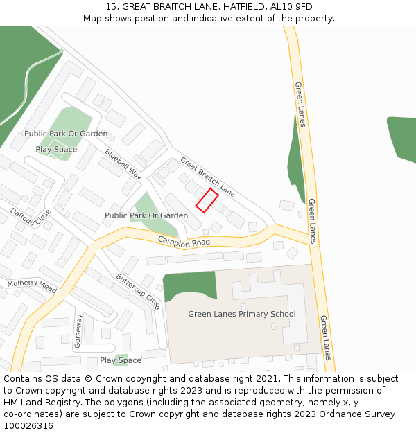 15, GREAT BRAITCH LANE, HATFIELD, AL10 9FD: Location map and indicative extent of plot