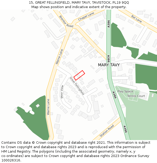 15, GREAT FELLINGFIELD, MARY TAVY, TAVISTOCK, PL19 9QQ: Location map and indicative extent of plot