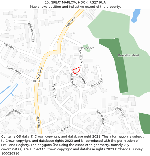 15, GREAT MARLOW, HOOK, RG27 9UA: Location map and indicative extent of plot