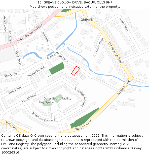 15, GREAVE CLOUGH DRIVE, BACUP, OL13 9HP: Location map and indicative extent of plot