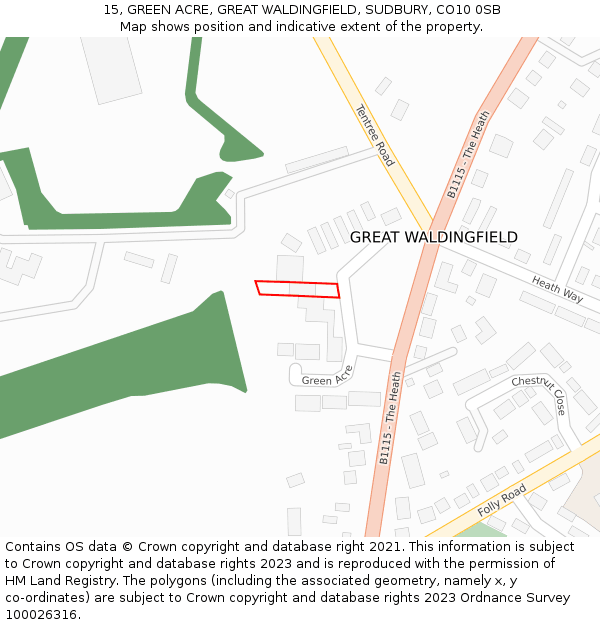 15, GREEN ACRE, GREAT WALDINGFIELD, SUDBURY, CO10 0SB: Location map and indicative extent of plot