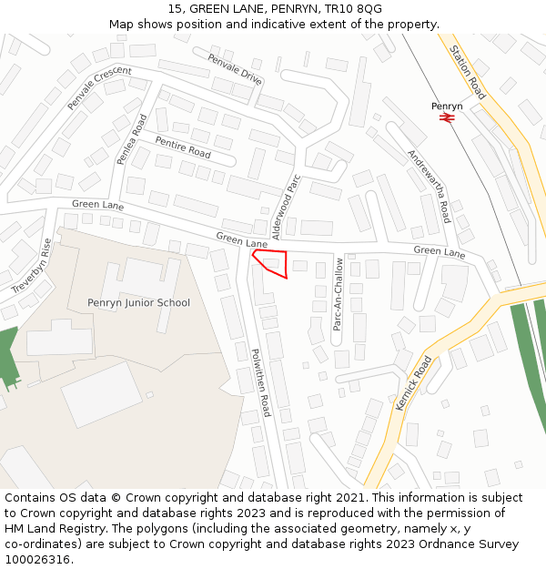 15, GREEN LANE, PENRYN, TR10 8QG: Location map and indicative extent of plot