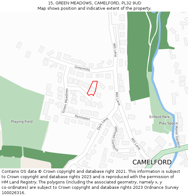 15, GREEN MEADOWS, CAMELFORD, PL32 9UD: Location map and indicative extent of plot