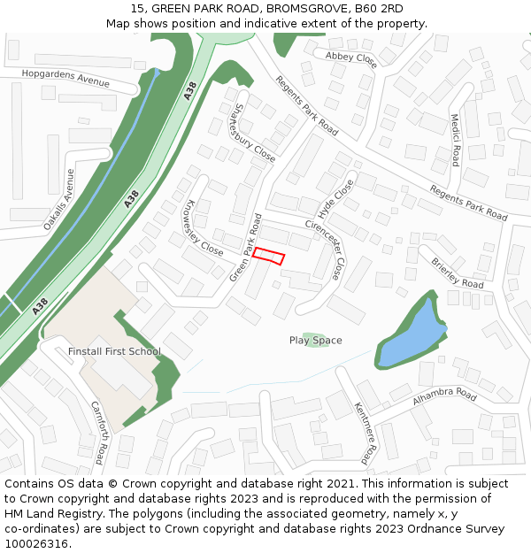 15, GREEN PARK ROAD, BROMSGROVE, B60 2RD: Location map and indicative extent of plot