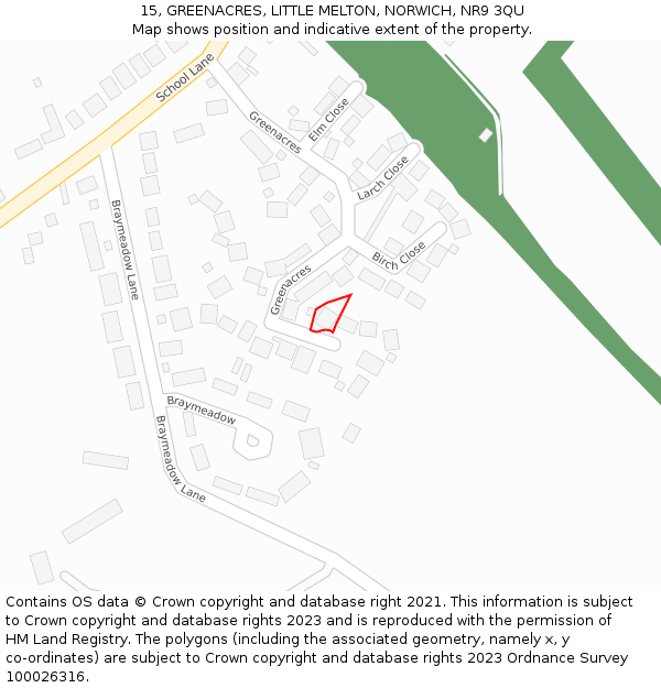 15, GREENACRES, LITTLE MELTON, NORWICH, NR9 3QU: Location map and indicative extent of plot