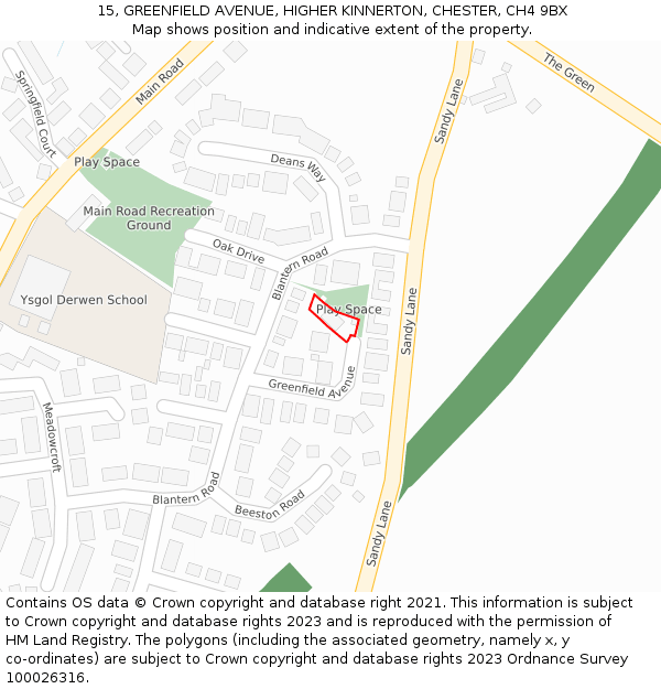 15, GREENFIELD AVENUE, HIGHER KINNERTON, CHESTER, CH4 9BX: Location map and indicative extent of plot