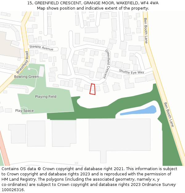 15, GREENFIELD CRESCENT, GRANGE MOOR, WAKEFIELD, WF4 4WA: Location map and indicative extent of plot