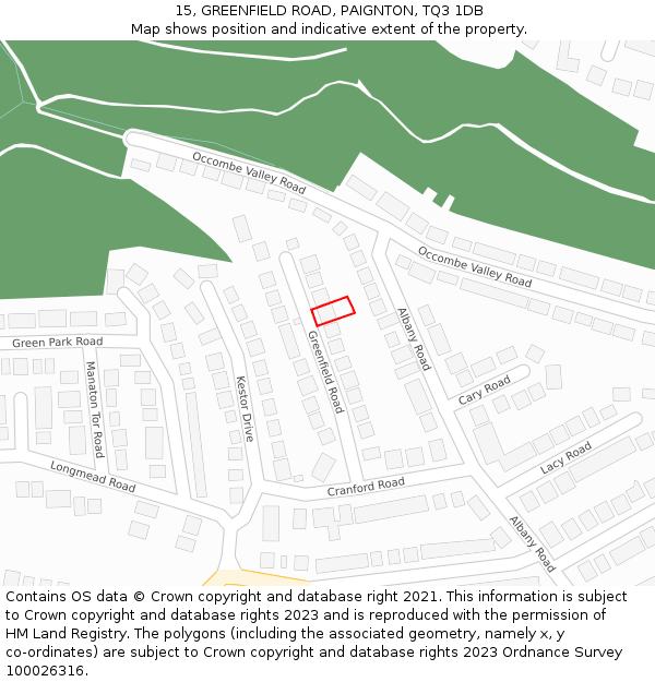 15, GREENFIELD ROAD, PAIGNTON, TQ3 1DB: Location map and indicative extent of plot