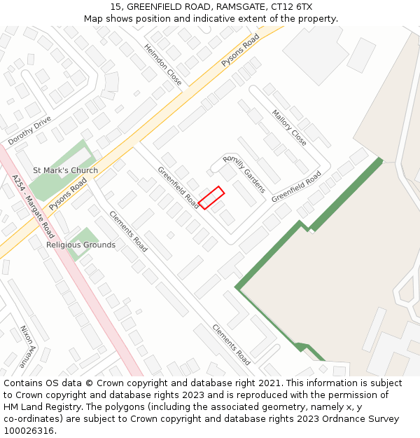 15, GREENFIELD ROAD, RAMSGATE, CT12 6TX: Location map and indicative extent of plot