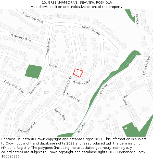 15, GREENHAM DRIVE, SEAVIEW, PO34 5LA: Location map and indicative extent of plot