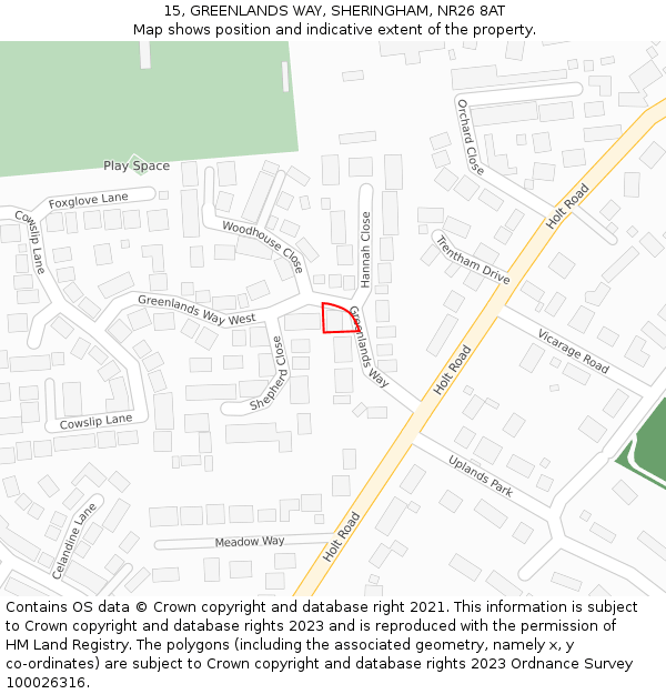 15, GREENLANDS WAY, SHERINGHAM, NR26 8AT: Location map and indicative extent of plot