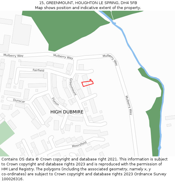 15, GREENMOUNT, HOUGHTON LE SPRING, DH4 5FB: Location map and indicative extent of plot