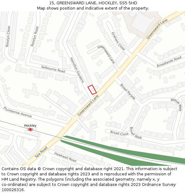 15, GREENSWARD LANE, HOCKLEY, SS5 5HD: Location map and indicative extent of plot