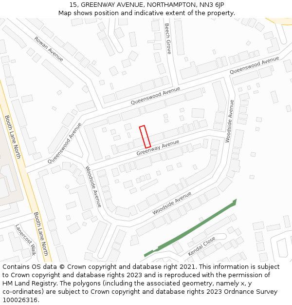 15, GREENWAY AVENUE, NORTHAMPTON, NN3 6JP: Location map and indicative extent of plot