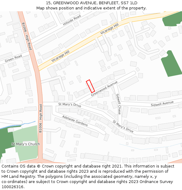 15, GREENWOOD AVENUE, BENFLEET, SS7 1LD: Location map and indicative extent of plot